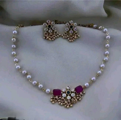ARADHEMA Alloy Gold-plated White, Pink Jewellery Set(Pack of 1)