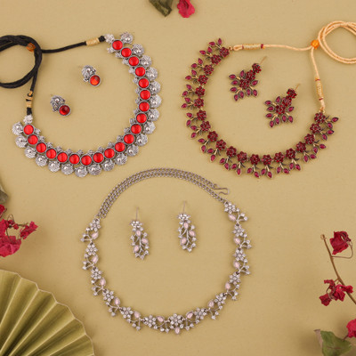 Vedda Brass Gold-plated Silver, Red, Pink, Gold Jewellery Set(Pack of 3)