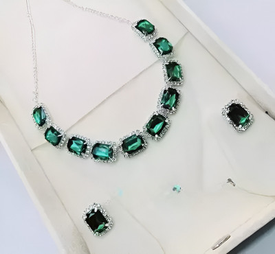 ASCEND Alloy Silver Green Jewellery Set(Pack of 1)