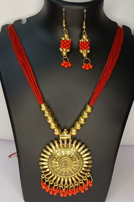 Loknath Alloy Gold-plated Red Jewellery Set(Pack of 1)