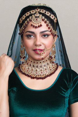 Tulsi Art Jewels Alloy Gold-plated Maroon Jewellery Set(Pack of 4)