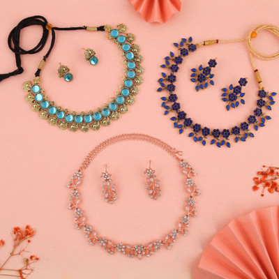 Vedda Brass Gold-plated Gold, Rose Gold, White, Pink, Blue Jewellery Set(Pack of 3)