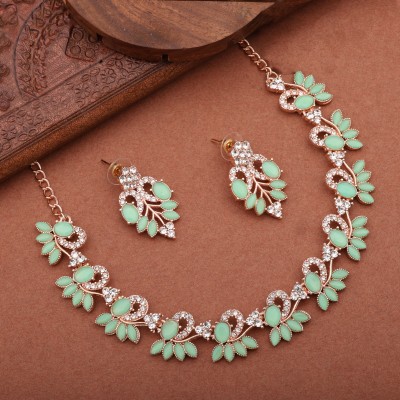 Alasca Brass Gold-plated Rose Gold, White, Green Jewellery Set(Pack of 1)