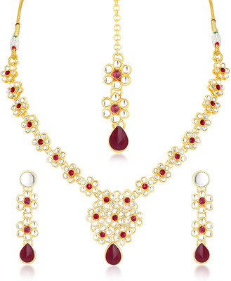 Sukkhi Alloy Gold-plated Silver, Red, Maroon Jewellery Set(Pack of 1)