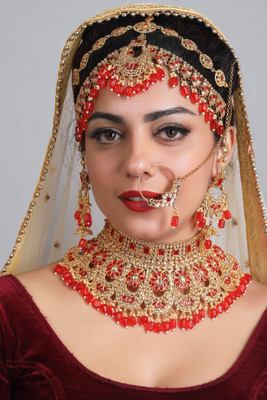 Tulsi Art Jewels Alloy Gold-plated Red Jewellery Set(Pack of 4)