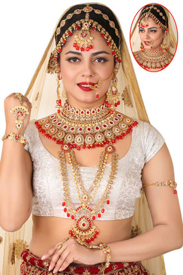 SHIVSHAKTI Alloy Gold-plated Red Jewellery Set(Pack of 7)