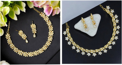 Rhymee Alloy Gold-plated White Jewellery Set(Pack of 1)