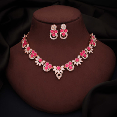 Alasca Brass Gold-plated Pink Jewellery Set(Pack of 1)