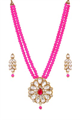 aklina Alloy Gold-plated Pink, Gold Jewellery Set(Pack of 1)