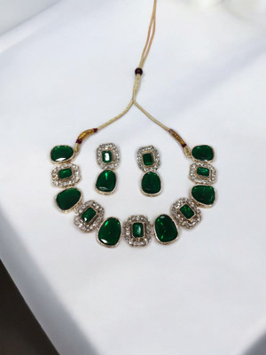 R A Enterprises Alloy Gold-plated Green Jewellery Set(Pack of 3)