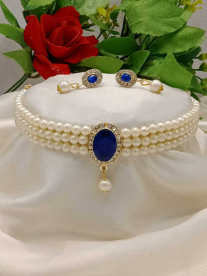MAHADEV Alloy Gold-plated Blue Jewellery Set(Pack of 1)