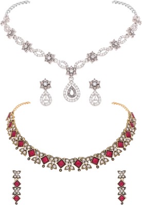 Vedda Brass Gold-plated Silver, Gold, White, Pink, Grey Jewellery Set(Pack of 2)