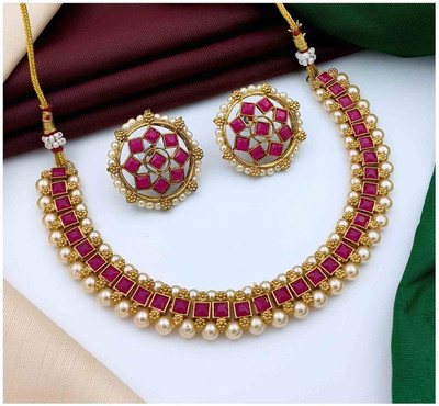 Nivora Creation Brass, Alloy Gold-plated Green Jewellery Set(Pack of 1)