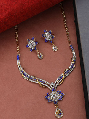 JEWELS GURU Alloy Gold-plated Blue, Gold, White Jewellery Set(Pack of 1)