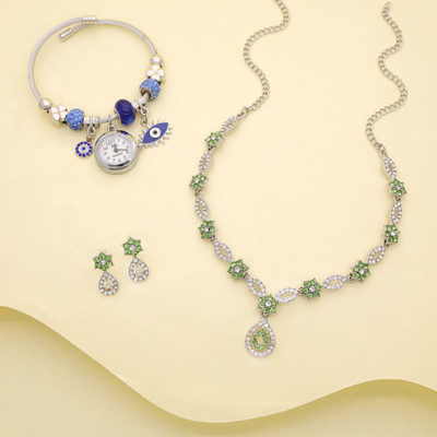 Vedda Brass Gold-plated Silver, White, Green Jewellery Set(Pack of 1)