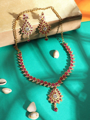 JEWELS GURU Alloy Gold-plated Pink Jewellery Set(Pack of 1)