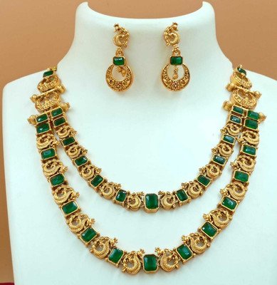 Joyful Alloy Gold-plated Green Jewellery Set(Pack of 1)