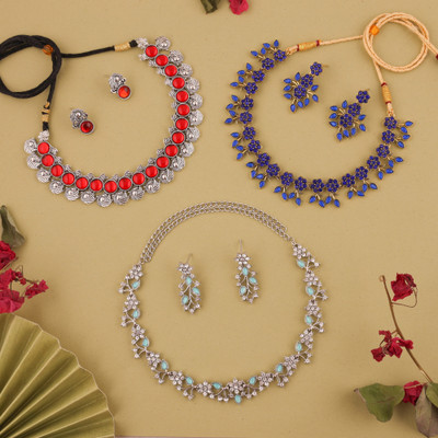 Vedda Brass Gold-plated Silver, Red, Blue, Gold Jewellery Set(Pack of 3)