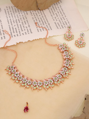 Vedda Brass Gold-plated Rose Gold, Green Jewellery Set(Pack of 1)