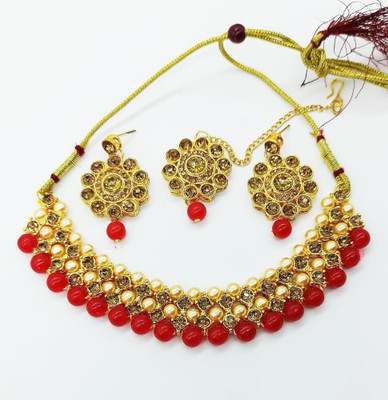 Chikku Brass, Glass, Alloy Gold, Red Jewellery Set(Pack of 1)