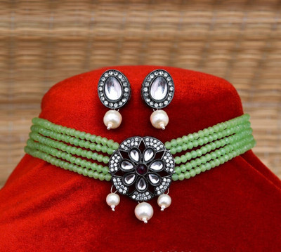 GEODE DELIGHT Brass Green Jewellery Set(Pack of 3)