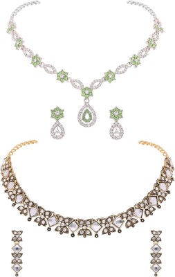 Divastri Brass Gold-plated Silver, Gold, White, Green Jewellery Set(Pack of 2)