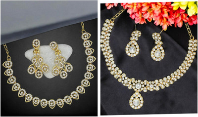 Rhymee Alloy Gold-plated White Jewellery Set(Pack of 2)
