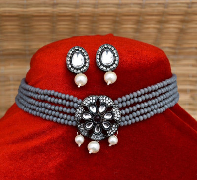 GEODE DELIGHT Brass Grey Jewellery Set(Pack of 3)