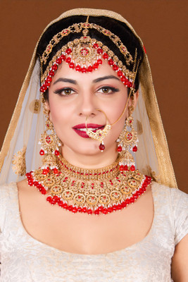 Tulsi Art Jewels Alloy Gold-plated Red, Gold Jewellery Set(Pack of 4)