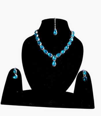 Henuka Brass Rhodium Blue Jewellery Set(Pack of 1)