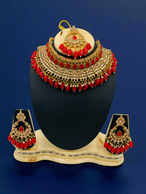 Tulsi Art Jewels Alloy Gold-plated Red Jewellery Set(Pack of 3)