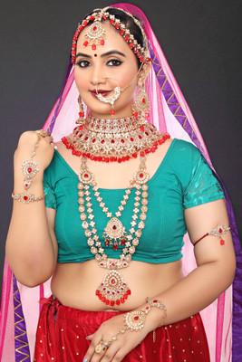 SHIV SHAKTI JEWELLERS Alloy Gold-plated Red Jewellery Set(Pack of 7)