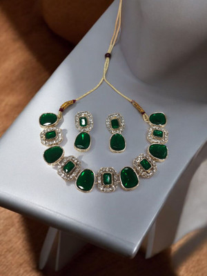 R A Enterprises Alloy Gold-plated Green Jewellery Set(Pack of 3)