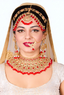 SHIV SHAKTI JEWELLERS Alloy Gold-plated Red Jewellery Set(Pack of 4)