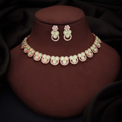 Alasca Brass Gold-plated Rose Gold, Green Jewellery Set(Pack of 1)