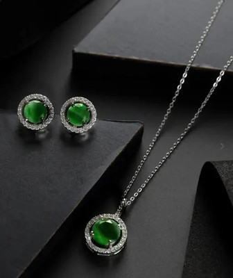 Pihoo Enterprise Alloy Silver Green Jewellery Set(Pack of 1)