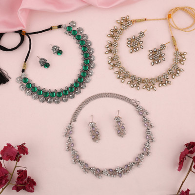 brado jewellery Brass Gold-plated Silver, White, Green Jewellery Set(Pack of 3)