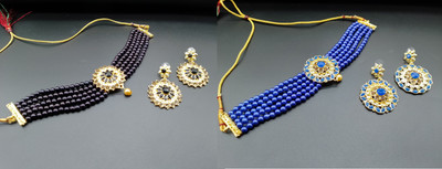 Rukma Alloy Gold-plated Black, Blue Jewellery Set(Pack of 2)