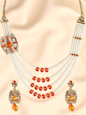 Bhana Jewells Alloy Gold-plated Gold, Orange, White, Multicolor Jewellery Set(Pack of 1)