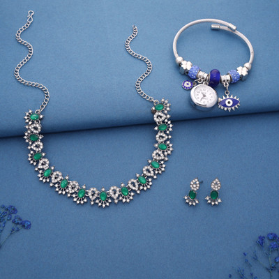 Vedda Brass Gold-plated Silver, White, Green Jewellery Set(Pack of 1)