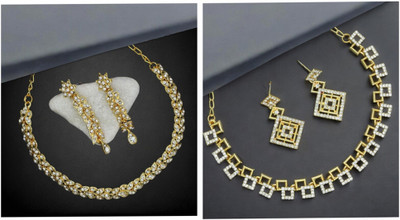 Rhymee Alloy Gold-plated White Jewellery Set(Pack of 2)