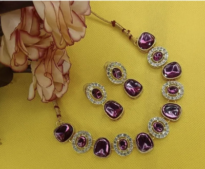 R A Enterprises Alloy Gold-plated Purple Jewellery Set(Pack of 3)