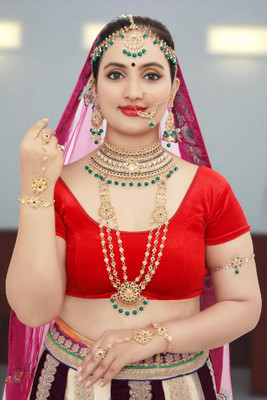 Tulsi Art Jewels Alloy Gold-plated Green Jewellery Set(Pack of 7)