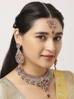 VATSALYA creation Alloy Gold-plated Pink Jewellery Set(Pack of 1)