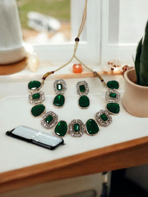 R A Enterprises Alloy Gold-plated Green Jewellery Set(Pack of 3)