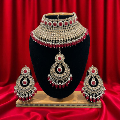 Tulsi Art Jewels Alloy Gold-plated Red, Gold Jewellery Set(Pack of 3)