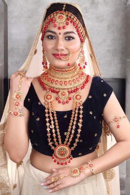 SHIV SHAKTI JEWELLERS Alloy Gold-plated Red Jewellery Set(Pack of 7)