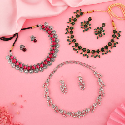 Vedda Brass Gold-plated Silver, White, Pink Jewellery Set(Pack of 3)