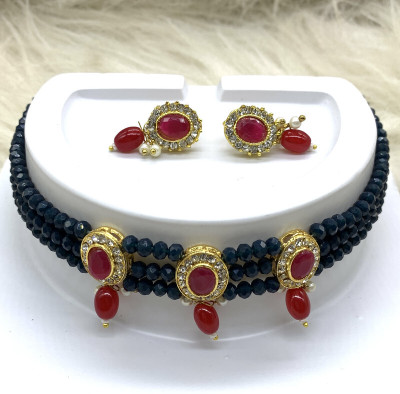 GEODE DELIGHT Brass Blue Jewellery Set(Pack of 3)