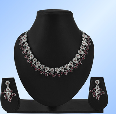 Rukma Alloy Rhodium Maroon Jewellery Set(Pack of 1)